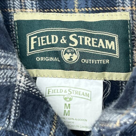 FIELD & STREAM Shirt Mens M Heavyweight Flannel Tartan Plaid Button Up Blue - Picture 5 of 13
